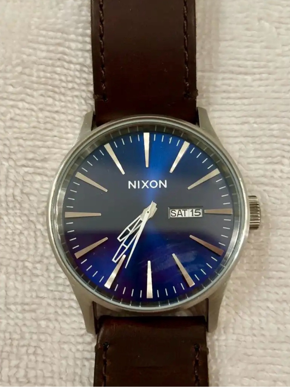 New Nixon Blue Dial Brown Leather Strap Watch